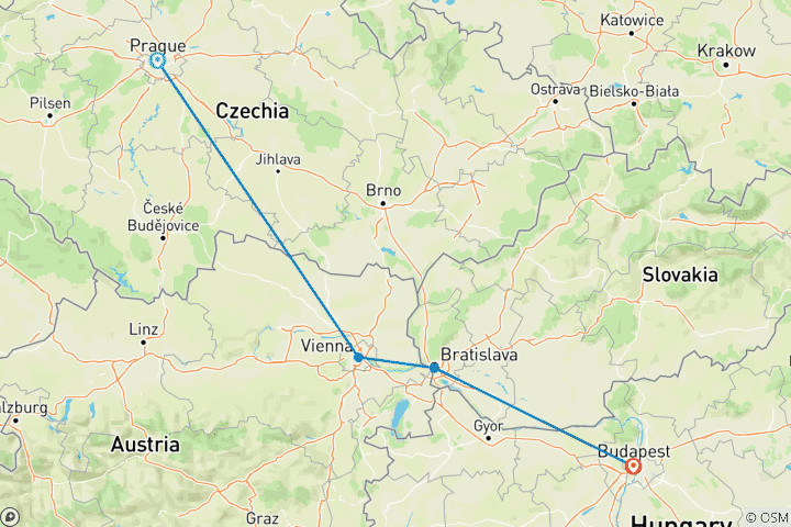 Carte du circuit De Prague à Budapest et Noël sur le Danube