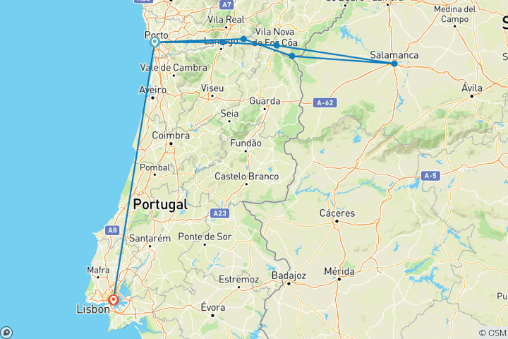 Karte von Geheimnisse des Douro & Lissabon