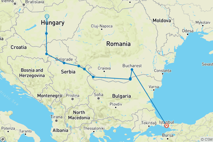 Mapa de Escapada a Budapest & Encantos de Europa del Este & Estambul 2026