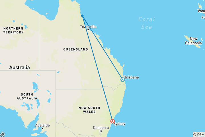 Map of Essential Australia Private Tour