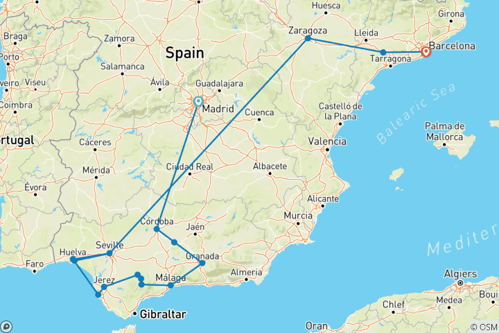 Kaart van Ultiem Andalusië, eindigend in Barcelona