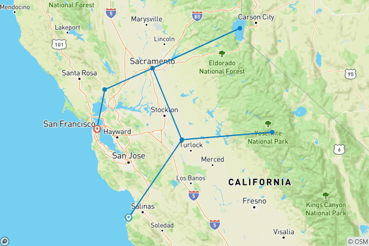 Map of California Dreamin': Monterey, Yosemite & Napa  (Monterey, CA to San Francisco, CA) (2026)