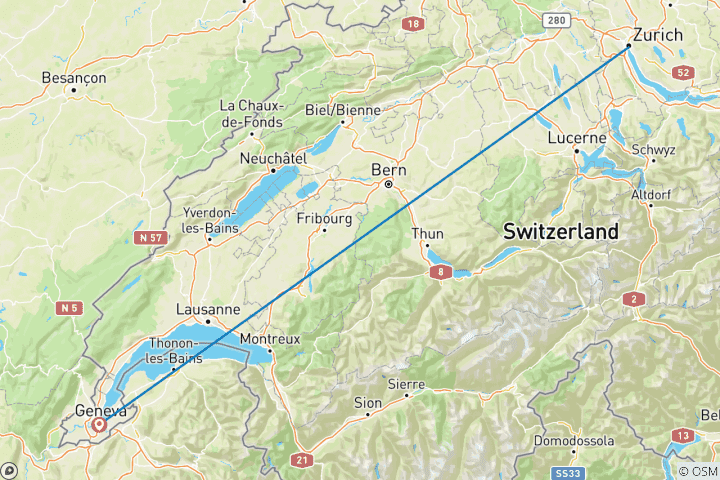 Carte du circuit Tour privé Swiss Express