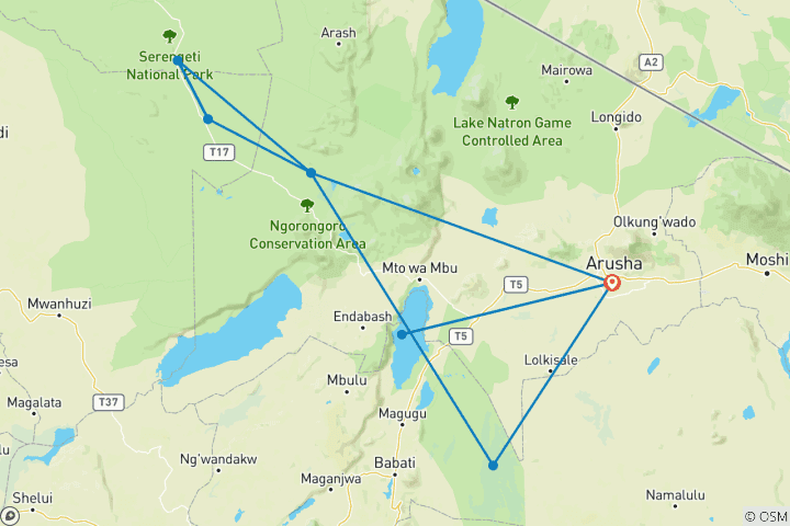 Carte du circuit L'expérience ultime d'un safari de 6 jours en Tanzanie