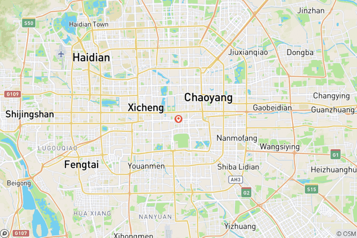 Carte du circuit Excursion d'une journée en mini groupe à Pékin pour découvrir le Temple du Ciel, les ruelles des hutongs en cyclo-pousse, le temple du lama tibétain et le Palais d'été