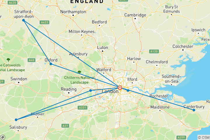 Carte du circuit Excursion à Londres - 7 jours/6 nuits