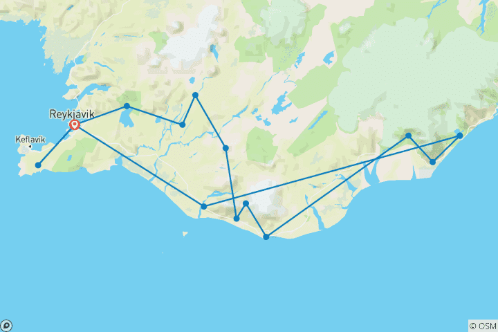Carte du circuit Quête des aurores boréales en Islande - 6 jours/5 nuits