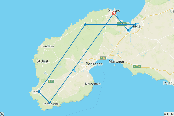 Mapa de Senderismo con estrellas en Cornualles