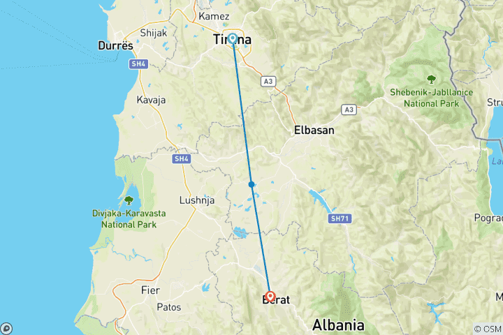 Map of Full Day Tour Berat & Belsh: Scenic Tour with Overnight Stay Included