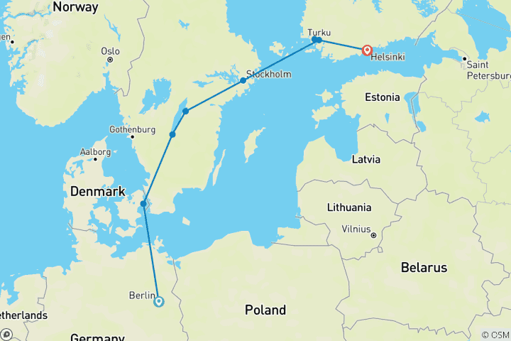 Carte du circuit Découvrez Berlin à Helsinki (8 destinations)