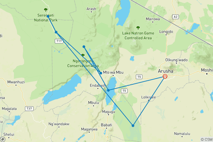Map of Chasing the Big Five: Epic 7-Day Golden Circle Safari Across Tanzania’s Top Parks