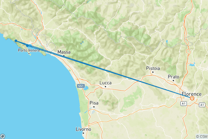 Carte du circuit 3 jours d'aventure à Florence et Cinque Terre : Découvrez le meilleur de la Toscane et de la Riviera italienne