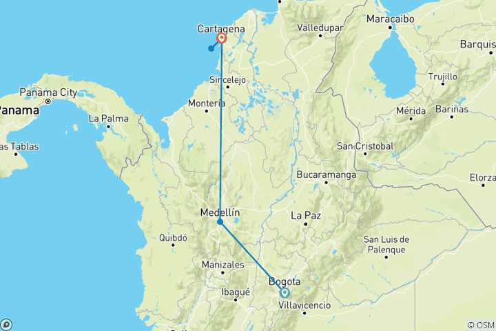 Mapa de Bogotá, Medellín y Cartagena (Superior) - 8 días
