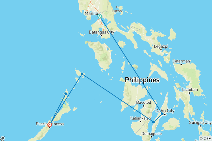 Carte du circuit Aventure jeunesse dans les îles Philippines - 13 jours