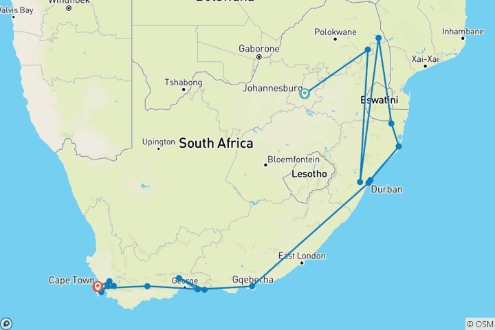 Map of South Africa Grand Tour - 14 Days