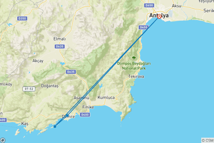 Carte du circuit Antalya - Demre Myra Kekova Private Tour