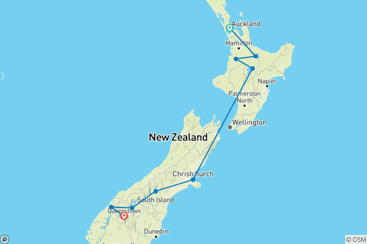 Carte du circuit Aventure en Nouvelle-Zélande