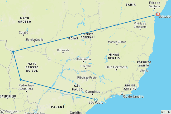 Map of The South of the Pantanal with Bonito & Salvador de Bahia