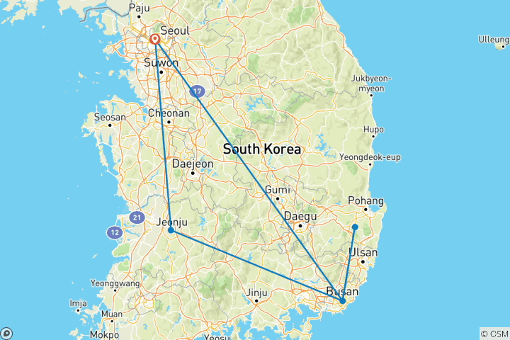 Carte du circuit South Korea Stories : K-Pop, Kimchi & Hanoks