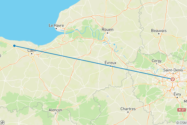 Carte du circuit Chroniques de Normandie : De Paris aux plages du jour J