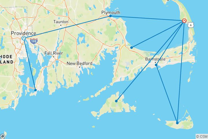 Carte du circuit Îles de la Nouvelle-Angleterre (de Providence, RI à Cape Cod, MA) (2026)