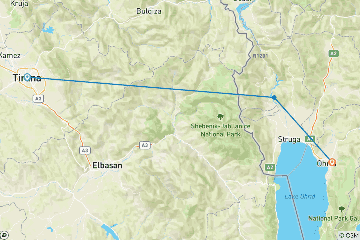 Kaart van Dagtocht vanuit Tirana: UNESCO-site Ohrid Meer en Sint Naum Klooster