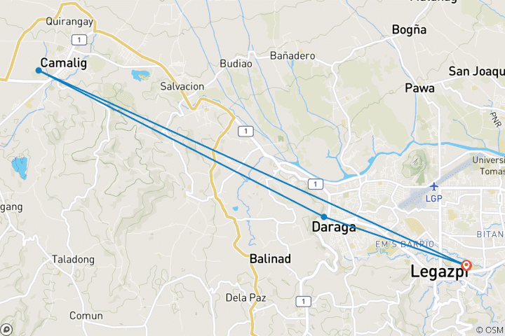 Carte du circuit Découvrez la ville de Legazpi aux Philippines - Voyage en 2D1N