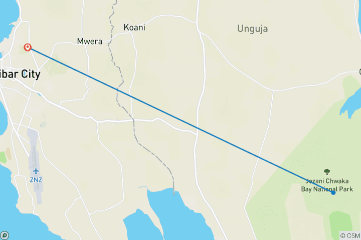 Kaart van Een onvergetelijk eilandavontuur in Zanzibar 3 dagen/2 nachten