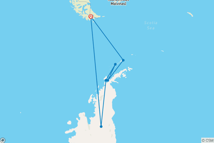 Mapa de Antártida Clásica - M/V Sylvia Earle (7 destinations)