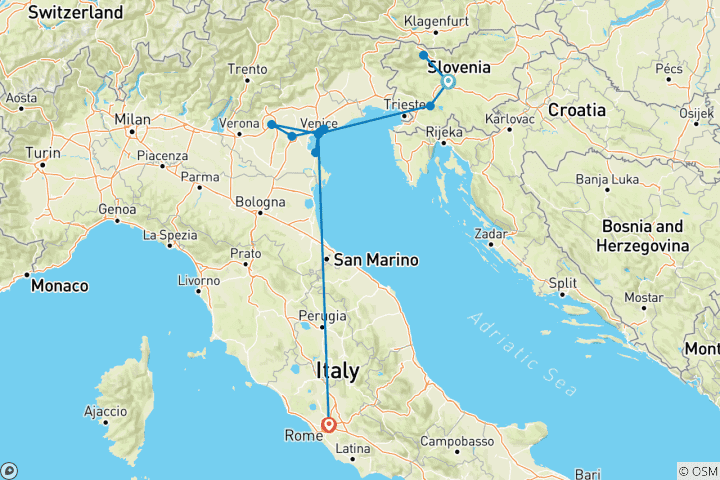 Carte du circuit Grandes lignes de l'Italie et de la Slovénie (2026) (de Ljubljana à Rome, 2026)