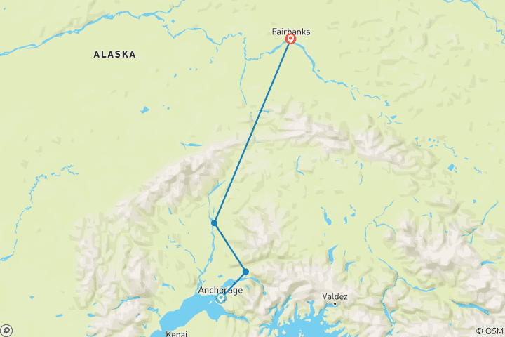 Carte du circuit Les aurores boréales en Alaska (d'Anchorage, AK à Fairbanks, AK)