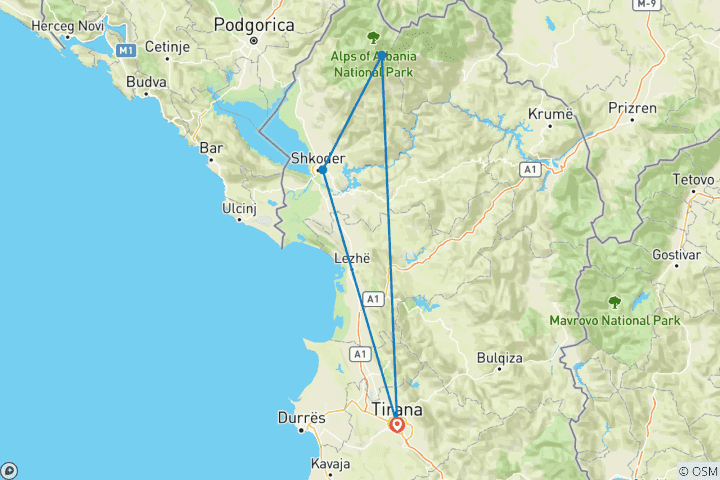 Carte du circuit Mini Tour 3 jours de randonnée à Thethi et Blue eye