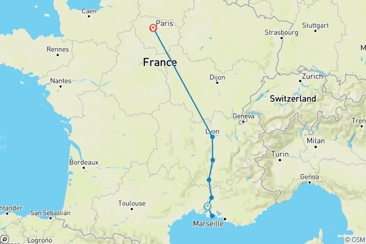 Map of Rogue on the Rhône: A Legendary Voyage with Graham McTavish with 2 nights in Paris.