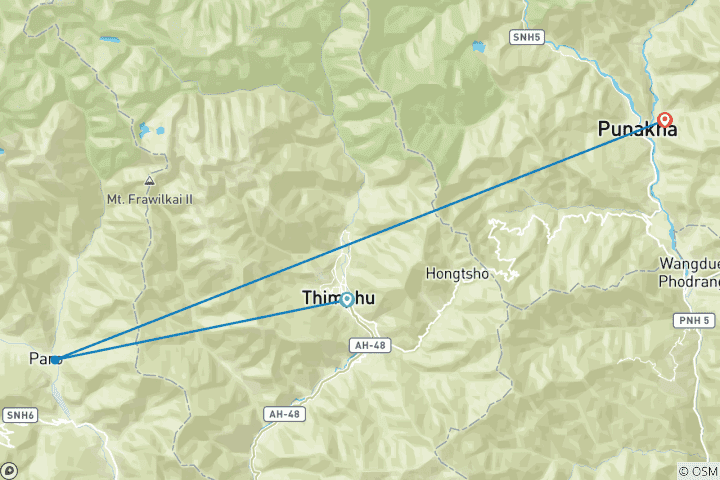 Karte von Bhutan: Thimphu, Punakha, Paro Tal 5N 6 Tage