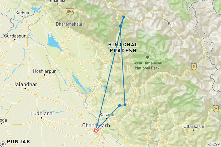 Karte von Das Tor zum Paradies - Shimla & Manali (Eine budgetfreundliche Rundreise)