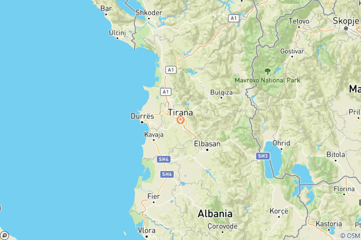 Map of Private Day Tour Tirana: Lake Bovilla and Mount Gamti Hiking Day