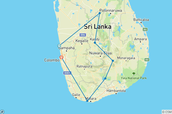 Carte du circuit Aventure au Sri Lanka - 12 jours | Budget