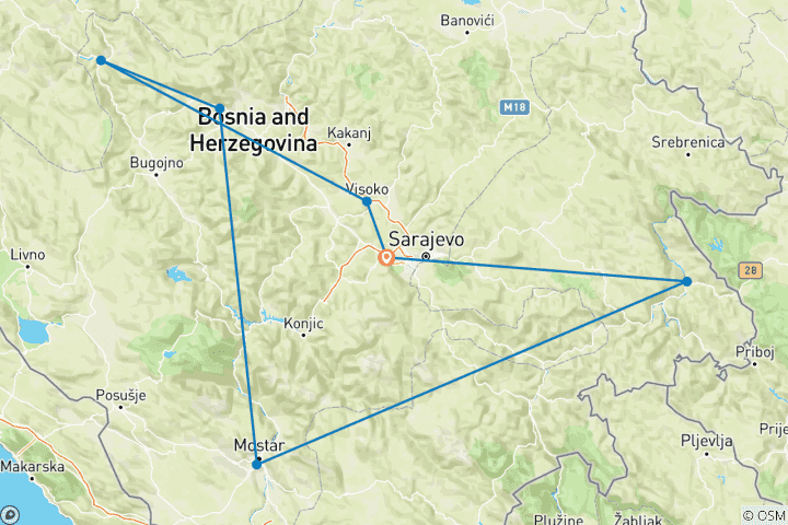 Kaart van 8d 7N Bosnië rondreis | in dit prachtige land