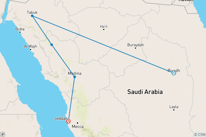 Karte von Königreich Saudi Arabien: Schatzkammer in der Wüste - 8 Tage