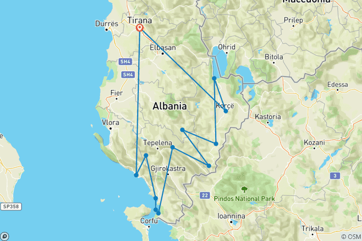 Carte du circuit Randonnée à vélo dans le sud de l'Albanie 10 jours (10 jours)