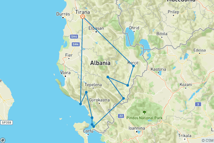Carte du circuit Randonnée à vélo dans le sud de l'Albanie 8 jours (8 jours)