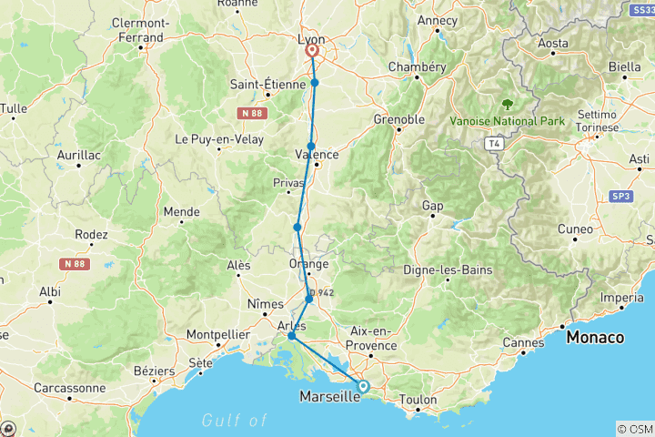 Karte von Frühlingshafte Sensationen in Lyon und der Provence 2026 - 8 Tage (von Marseille bis Lyon)