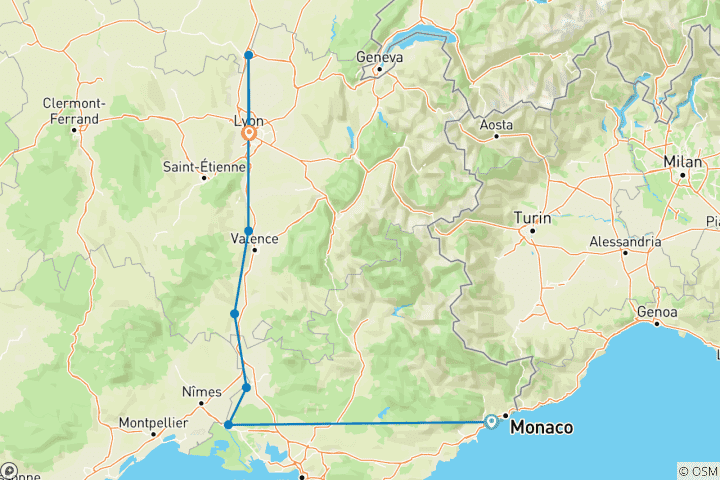 Karte von Sensationen von Lyon & Provence 2026 - 8 Tage