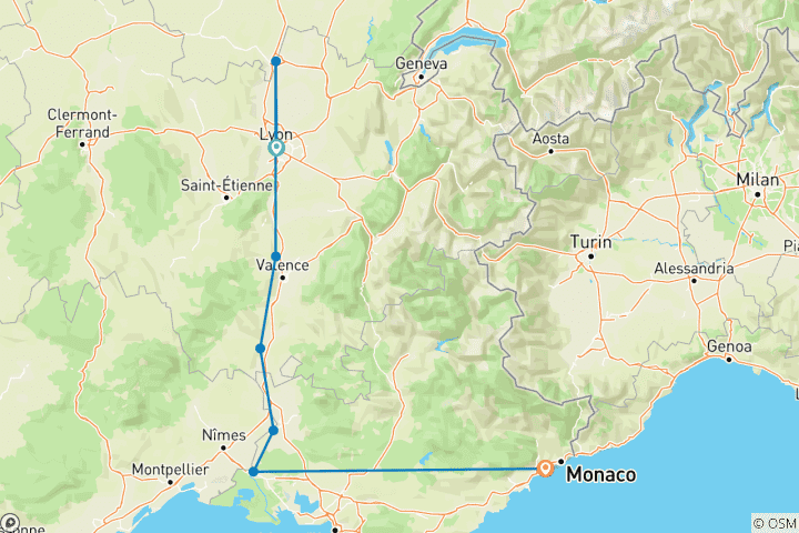 Map of Sensations of Lyon & Provence 2026 - 8 Days