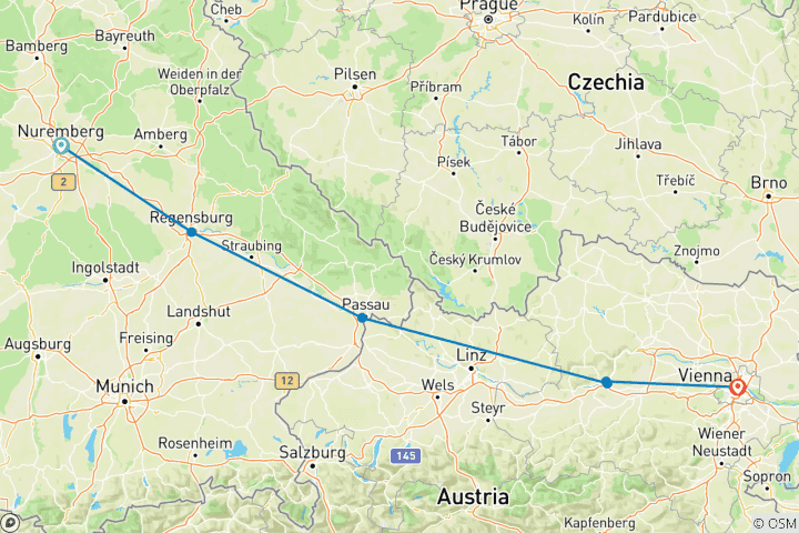 Karte von Adventszauber auf der Donau (Nürnberg - Wien) (6 Destinationen)