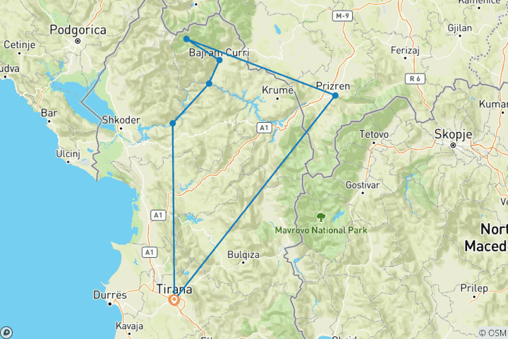 Carte du circuit Escapades dans les Alpes : Le lac Koman et les merveilles naturelles de Valbona