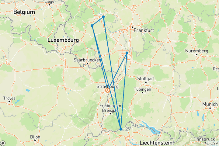Carte du circuit La vallée du Rhin romantique, de la Moselle et du Main (croisière de port à port) - MONET