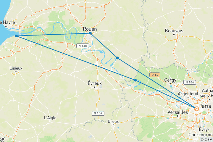 Map of The Seine Valley (port-to-port cruise) - BOTTICELLI