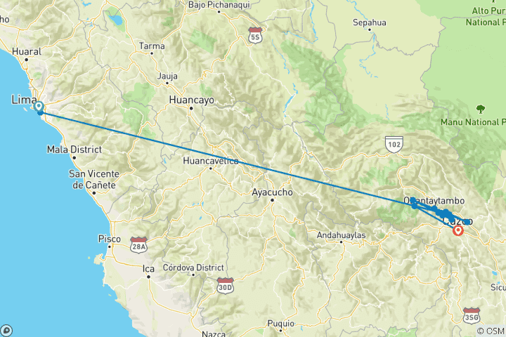 Mapa de Geluxe: Perú: Lima, Valle Sagrado y Machu Picchu en tren