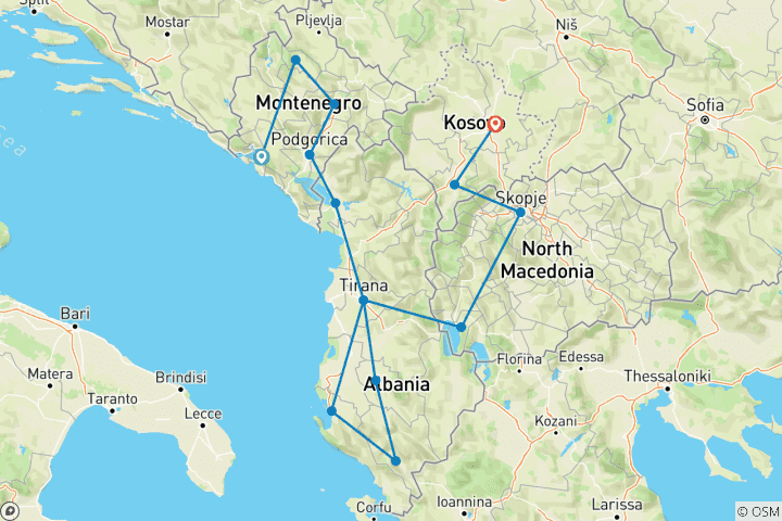 Carte du circuit Découverte des Balkans :  Du Monténégro au Kosovo